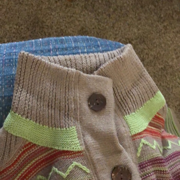 Gorgeous C&B Cardigan-Sz Lg-Tan/Lime/Yellow/Orange - Picture 13 of 13